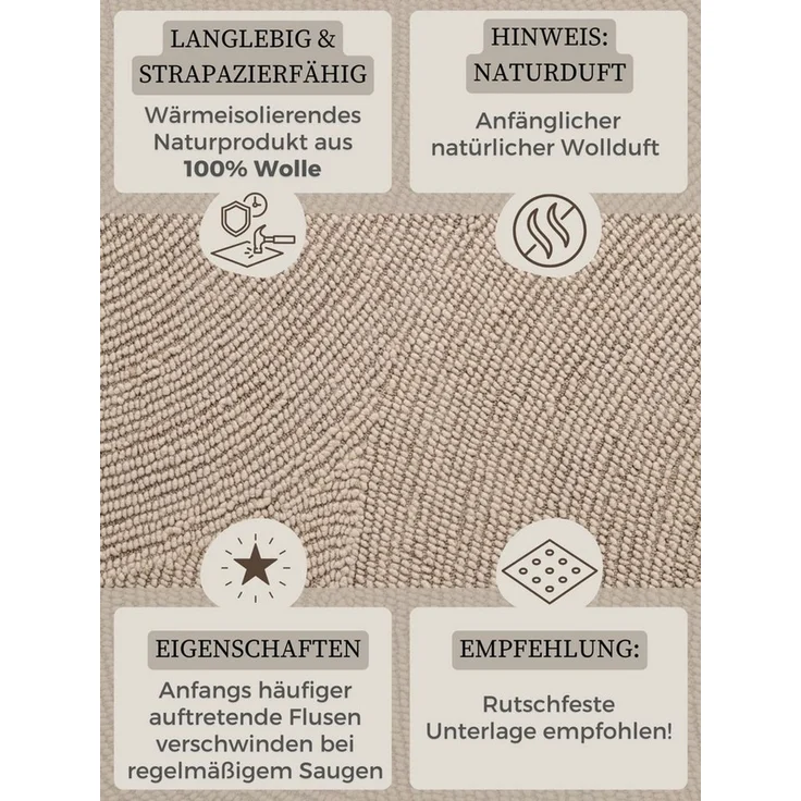 HANSE Home Wollteppich Calmio, auch als Läufer und in rund, rund, Höhe: 18 mm, Handgetuftet, Wolle, Natur, Wohnzimmer, Schlafzimmer, Skandi, Hygge – Bild 4