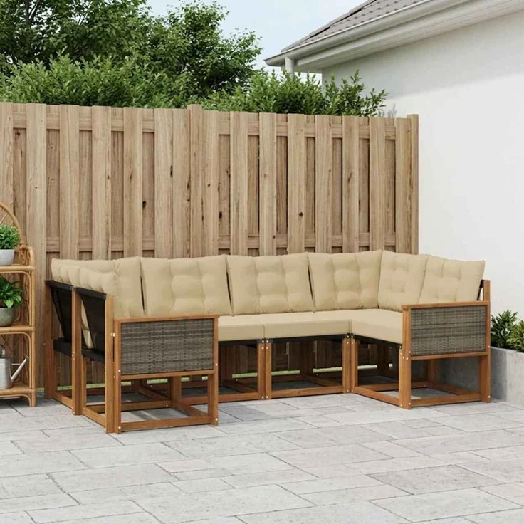 vidaXL Outdoor-Sofagarnitur 6 stk. 6-Sitzer Natur und Beige 3382173 – Bild 1