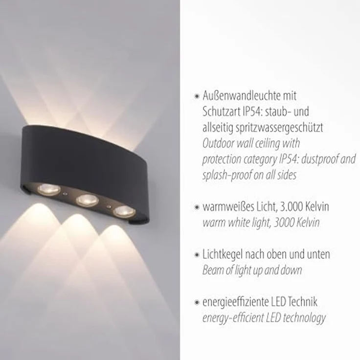 Paul Neuhaus 9488-13 Carlo LED Wandleuchte außen anthrazit IP54 – Bild 3