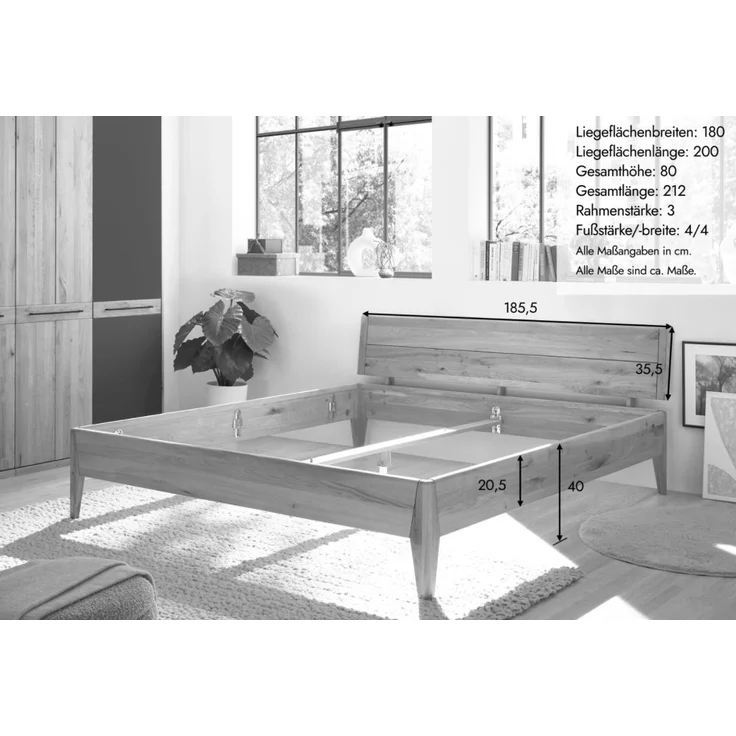 Doppelbett 180x200cm 'Ancona' Wildeiche massiv geölt – Bild 5