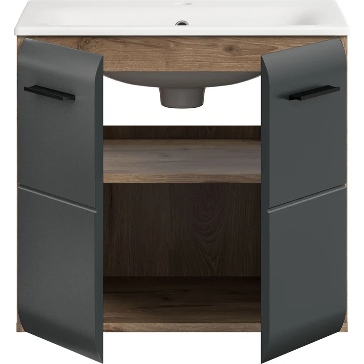Waschtisch inkl. Waschbecken (B/H/T: 60x55x46 cm) in schwarz matt und Nox Oak Nachbildung – Bild 3