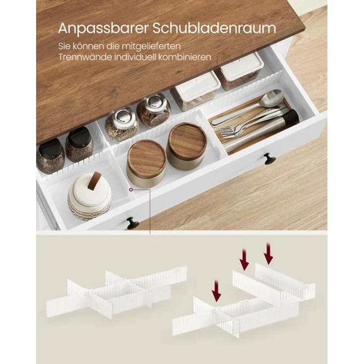 VASAGLE Küchenschrank, Sideboard mit Schubladen, Aufbewahrungsschrank mit Türen, verstellbare Ablage, Landhausstil, für Wohnzimmer Küche, 40 x 80 x 80 cm, wolkenweiß-honigbraun BBKDE341W02 – Bild 4