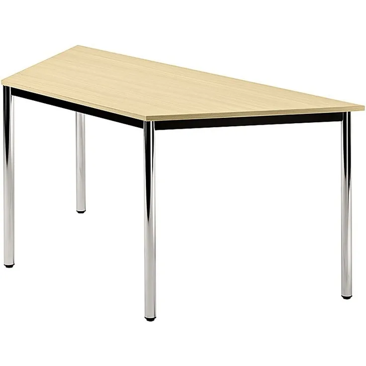 Besprechungstisch Trapez DRTR 160x69cm Ahorn 4-Fuß Gestellfarbe: Chrom