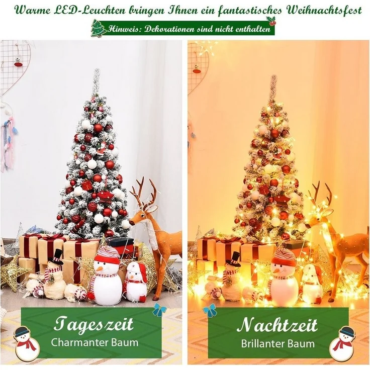 COSTWAY Künstlicher Weihnachtsbaum, 135cm, 150 warmweiße LEDs, 242 PVC Nadeln – Bild 2