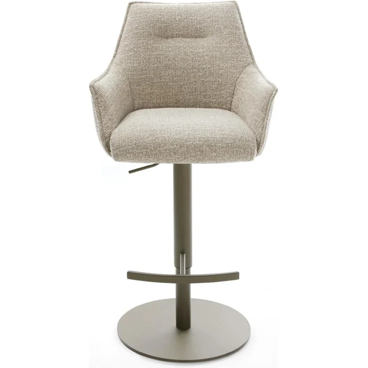 Barstuhl Alja-Flex Webstoff Soft Beige Drehfuß höhenverstellbar Metall Titanfarben Taschenfederkern – Bild 4