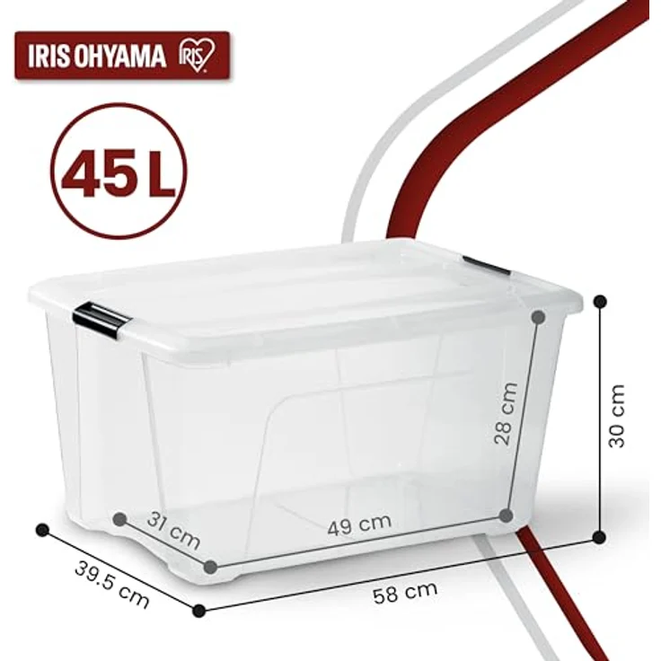 Iris Ohyama Aufbewahrungsboxen mit Deckel, 45L, 3er-Set, Transparent, Sicherer Verschluss, Stapelbar, Griffe, Schlafzimmer, Schrank, Büro, Organisation, BPA-freies Plastik, Ordnungsboxen, NTB-45 – Bild 2