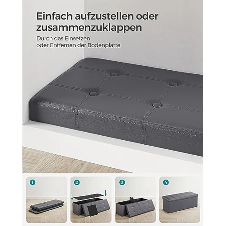 Songmics LSF070G01 Sitztruhe, Sitzbank, Holzwerkstoff, Dunkelgrau, 110 x 38 x 38 cm – Bild 8