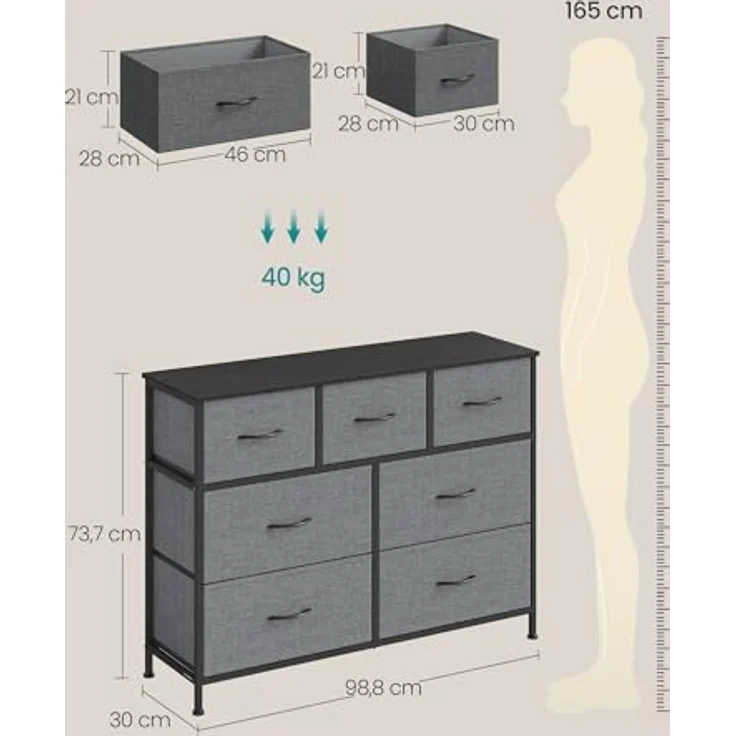 SONGMICS BELLAH Kollektion - Kommode, Schrank, Aufbewahrungsschrank, Stahl, für Schlafzimmer, Flur, Wohnzimmer, 7 Schubladen, modern, schiefergrau LGS323G101 – Bild 3