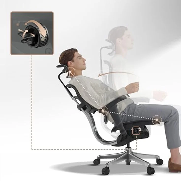 hjh OFFICE Bürostuhl ergonomisch ERGOHUMAN Signature GEN2 Originales Design, Bürosessel mit Flexibler Lendenwirbelstütze, Netzbespannung, Schwarz – Bild 3