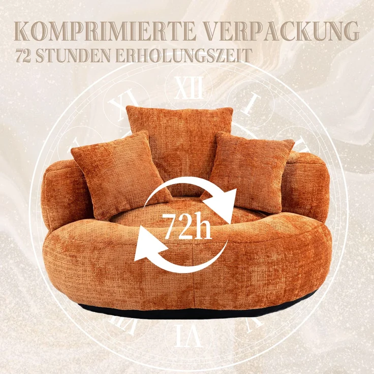 LVHOM XXL Sitzsack Chenille mit 3 Kissen, Lazy Sofa Kuschelig & Atmungsaktiv, Memory Foam Split, 108x108x52cm – Bild 8