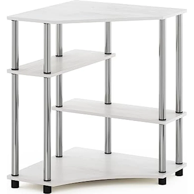 Furinno Turn-N-Tube Platzsparender Eckschreibtisch mit Regalen, Holzwerkstoff, Weiße Eiche/Edelstahl – Bild 6