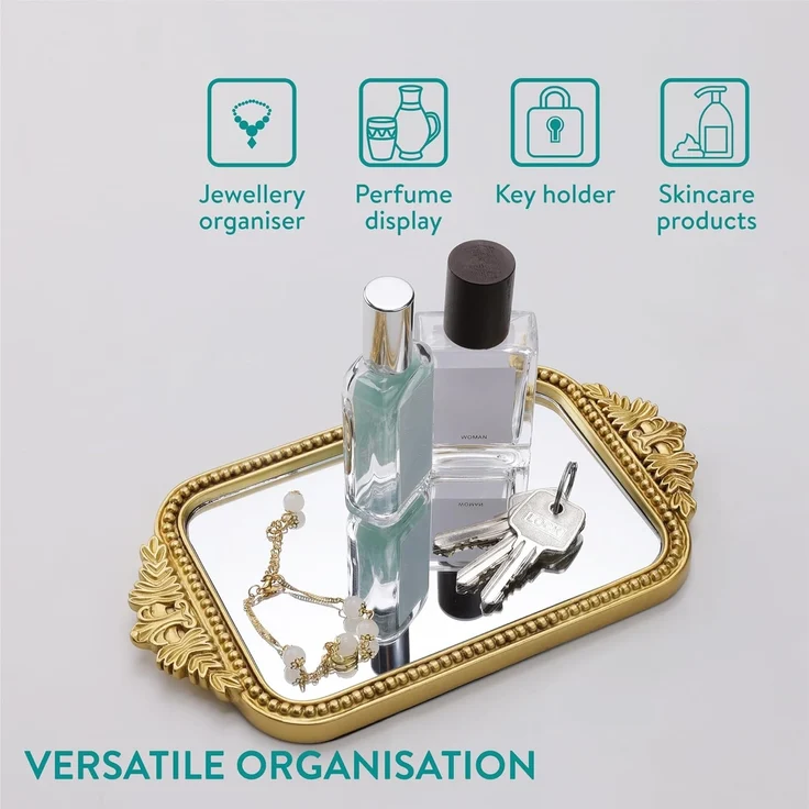 Navaris Organizer Antikes Gold Tablett - Eleganter Parfum Organizer - Gold Deko (1 St) – Bild 6