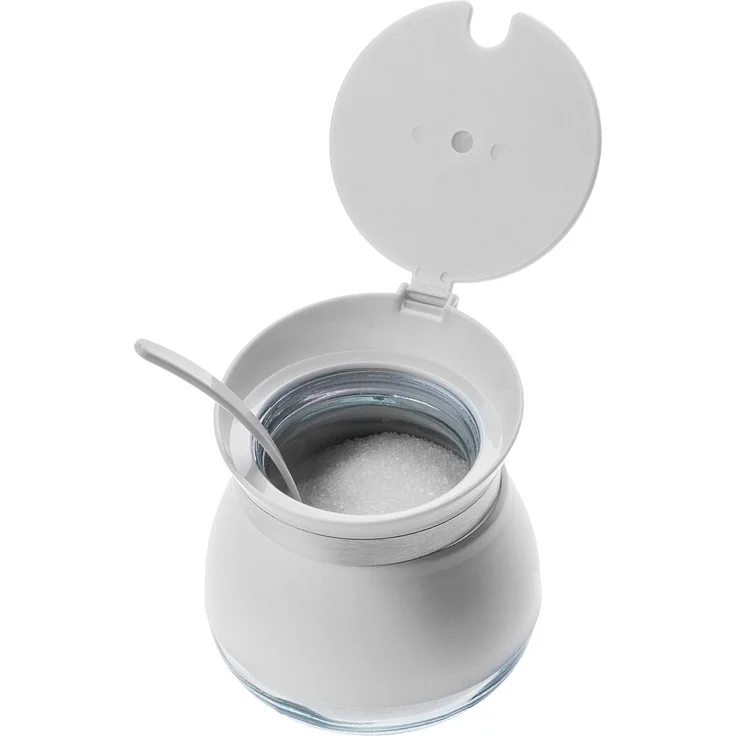 KADAX Zuckerdose, Zuckerdose mit Löffel, weißer Glasbehälter mit Deckel – Bild 4
