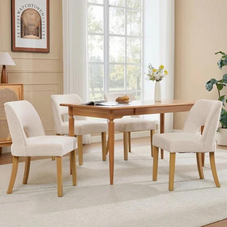 Merax Esszimmerstuhl Beine aus Massivholz, Bezug aus Leinenstoff (Set, 4 St), 4er Set Polsterstühle Küchenstuhl Wohnzimmerstuhl Beige – Bild 3