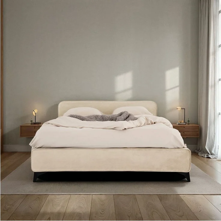 IDIMEX Polsterbett LAVORO, Bett 140x200 cm mit Lattenrost und Stoffbezug, Doppelbett beige – Bild 5