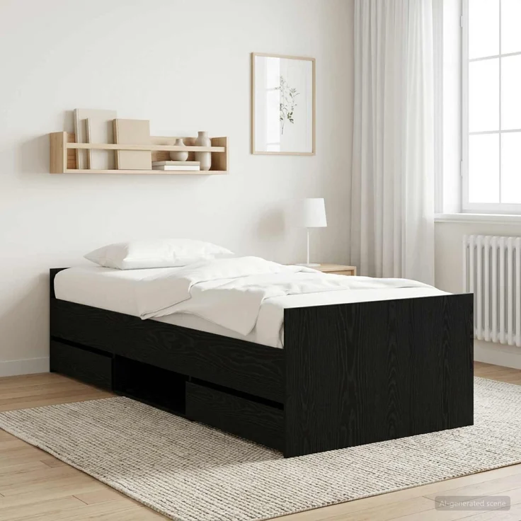 vidaXL Bettrahmen mit Schubladen Schwarze Eiche Holzwerkstoff 3429515 – Bild 1
