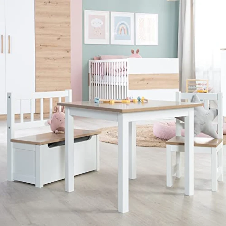 roba Kindersitzgruppe 'Woody' - 2 Kinderstühle & 1 Tisch - Holzdekor - Weiß – Bild 12