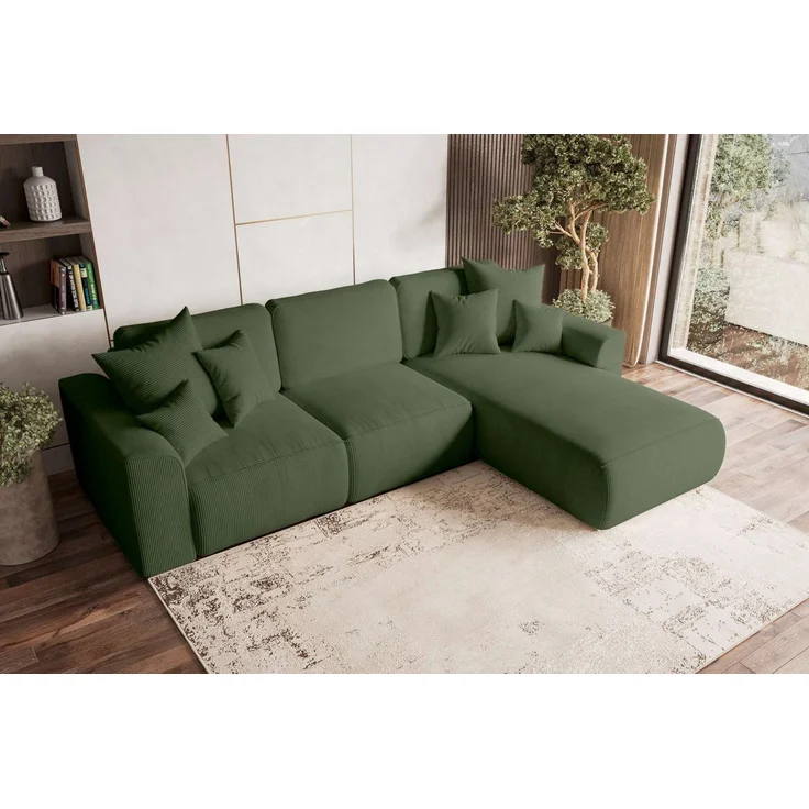 99rooms Gusto Ecksofa Cordstoff POSO Khaki Rechts mit Schlaffunktion – Bild 2