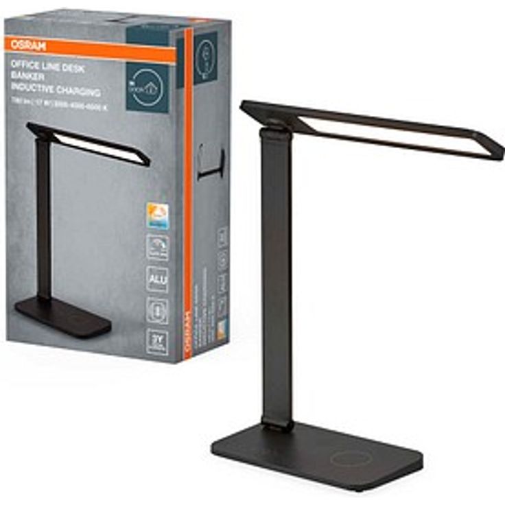 Osram Office Line Desk Banker Inductive Charging, LED Schreibtischlampe schwarz, 17 W, dimmbar, 465 lm, 3000/4000/6500 K