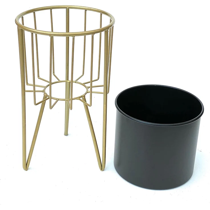 DanDiBo Blumenhocker mit Topf Metall Gold Schwarz Rund 2er Set Blumenständer 96039 Blumensäule Modern Pflanzenständer Pflanzenhocker – Bild 4