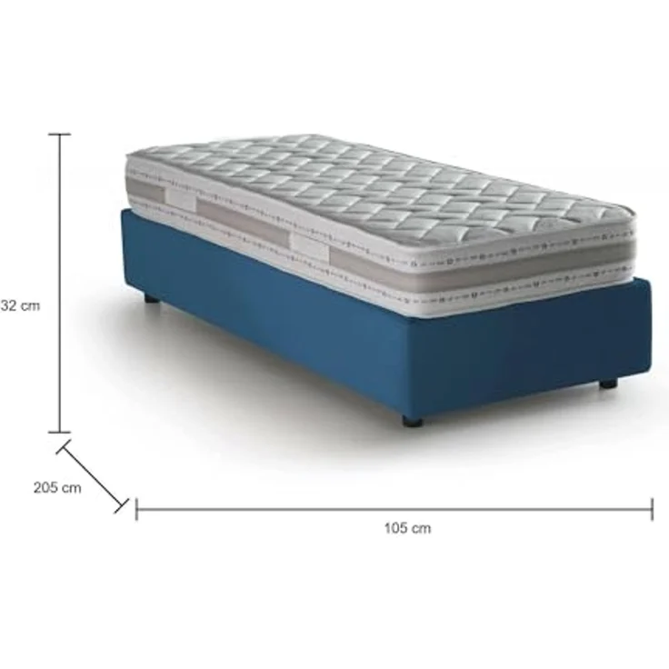 Talamo Italia - Einzelbett Sophia, Bettkasten mit Stoffbezug, 100 % Made in Italy, Öffnung vorne, inklusive Matratze 90x190 cm, Blau – Bild 2