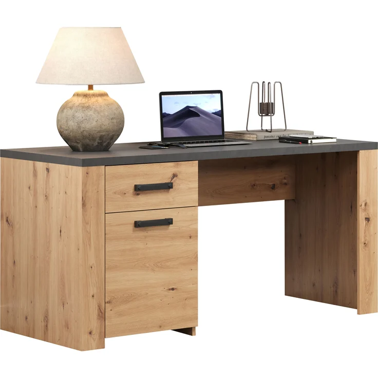 trendteam smart living - Follow - Schreibtisch - Eiche/Anthrazit - Computertisch mit 2 Fächern - (BxHxT) 145 x 76 x 70 cm - Vollauszug Schublade – Bild 5