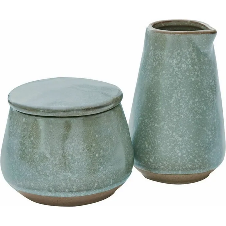 Mirabeau Geschirr-Set Zuckerdose und Milchkännchen Biarré türkis/braun, Steinzeug, stilvolles Interieur, Handgetöpferter Charme, Mediterrane Anmutung