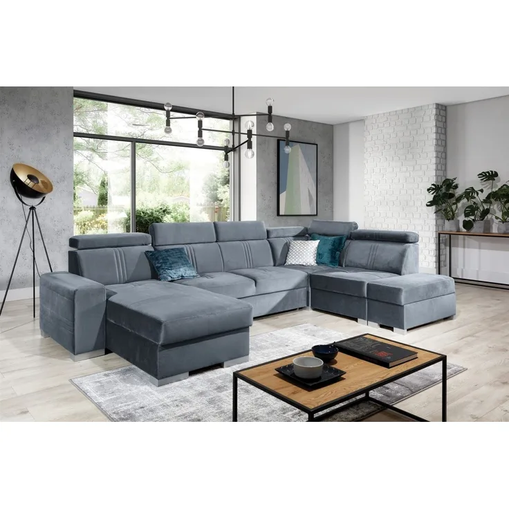 Wohnlandschaft Schlafsofa NOLAN inkl. USB in Stoff Element Grau Ottomane Links