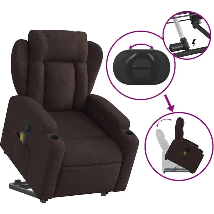 vidaXL Massagesessel mit Aufstehhilfe Dunkelbraun Stoff 3204499 – Bild 5