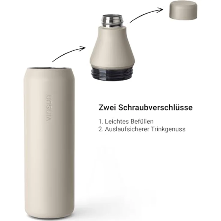 Vinsun Isolierflasche Edelstahl Trinkflasche 750ml doppelwandig isoliert Sprudel geeignet, BPA frei, auslaufsicher, kleine Trinköffnung und große Füllöffnung – Bild 4