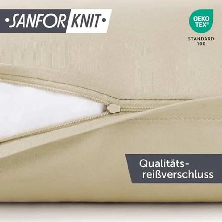 Blumtal Kissenbezug 40x60 cm (2er Set Kissenbezüge) - Beige - 100% Baumwoll-Jersey, Oeko-Tex Zertifiziert, Kissenhülle 40x60 - Jersey Kopfkissenbezug für Kissen 40x60 cm mit Reißverschluss – Bild 4