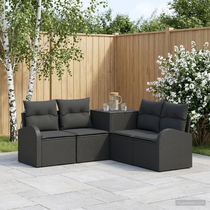 vidaXL Sofa Set 5 stk. Schwarz Polyrattan und Stahl 3447768 – Bild 1