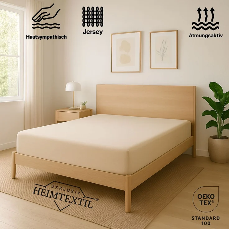 EXKLUSIV HEIMTEXTIL Jersey Spannbettlaken Deluxe 90 x 200 cm Naturweiss 160 GSM, 100% Baumwolle Öko - Tex Zertifiziert Bed-Sheet Bettlaken Spannbetttuch Topper Leinentuch – Bild 2