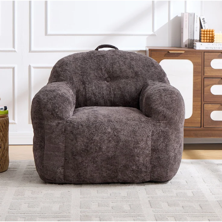 Sitzsack-Sessel in Dunkelgrau 95cm×95cm×79cm mit Armlehnen und ergonomischer Rückenlehne – Bild 5