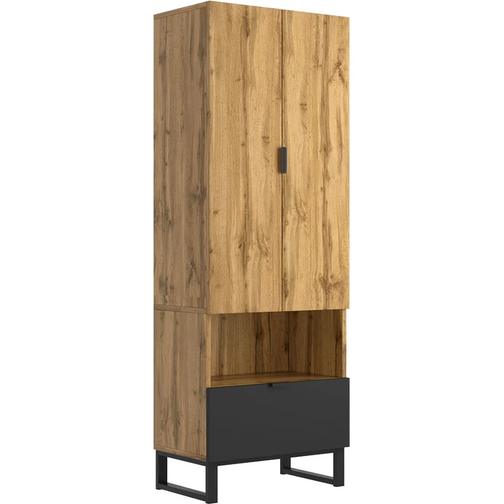 Merax Garderobenschrank-1St, 1 Schubkästen, Ein Fach mit verstellbaren Einlegeböden,mit Kleiderstange, Holz und Schwarz – Bild 10