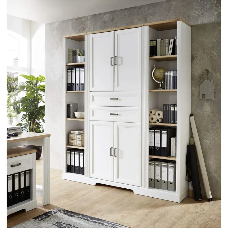 Büroschrank Bürowand Set JASMIN 3-teilig Pinie weiß Nachbildung