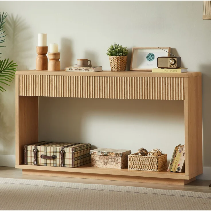 DESVIAE Sideboard Natur aus Spanplatte/MDF – 150x85x35 cm – 2 Schubladen, offenes Fach – Bild 1
