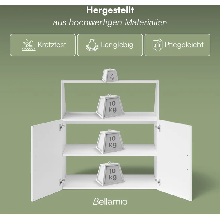 Bellamio 'Aland' Dachschrägenregal mit Türen und offenem Fach, weiß, 100x52x90 cm, Schrank für Dachschräge mit 3 Fächern – Bild 3