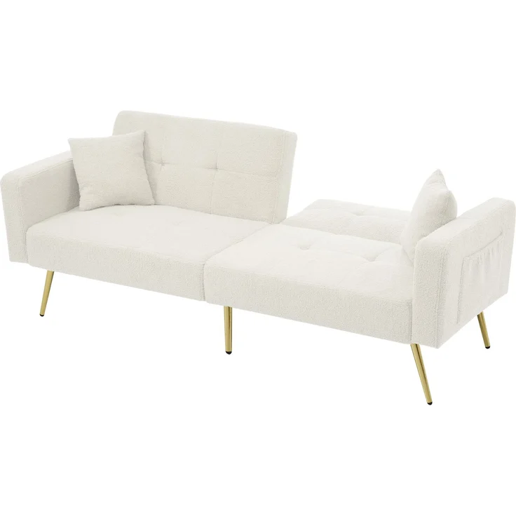ZUBALIYA Schlafsofa 64x72 cm, mit Stauraum, mit Samtbezug, mit Schaumstoffpolsterung, aus Stoff: Sherpa, Weiß – Bild 17