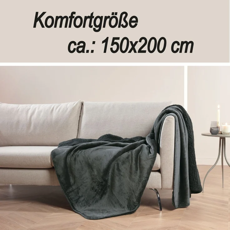 Kuscheldecke "Teddy Fleece" Sherpa/Flanell, 150x200cm Schwarz – Bild 5