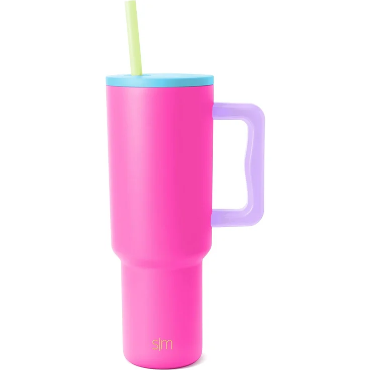 Simple Modern Thermobecher mit Strohhalm und Griff | Isolierter Edelstahl-Trinkbecher Eiskaffee-Reisebecher | Geschenke für Frauen und Männer | Trek | 1180ml | 80s Mix
