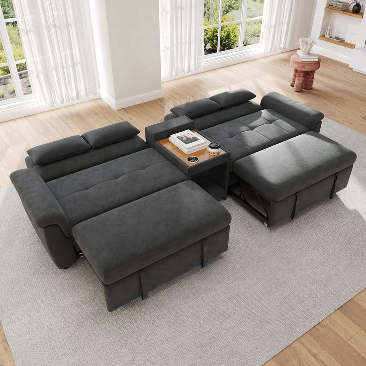 ZUBALIYA Schlafsofa 102x54.5 cm, mit Stauraum, mit Ausziehbett, mit Chenille - Bezug, mit breiten Armlehnen, Dunkelgrau – Bild 9