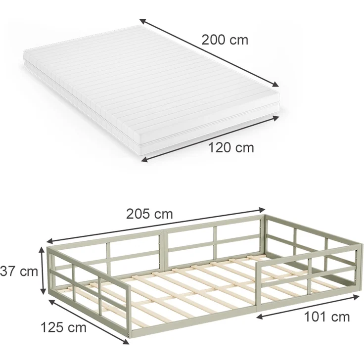 Bodenbett aus Metall Minno Greige 120x200 mit Matratze Vitalispa – Bild 2