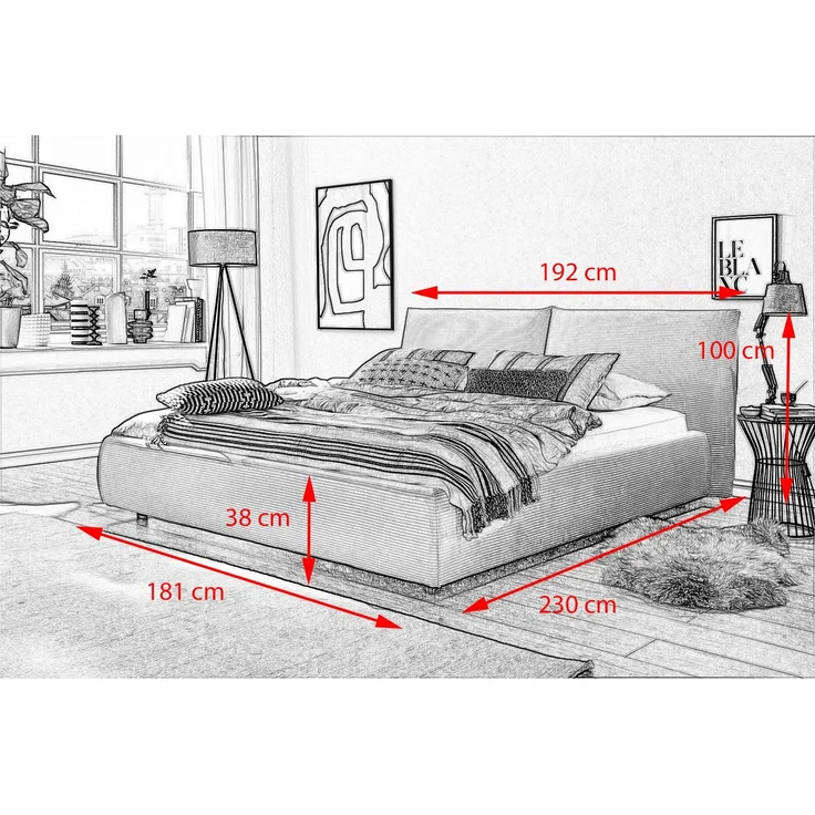 KAWOLA Bett HENRY Polsterbett Cord hellgrau 160x200cm – Bild 9