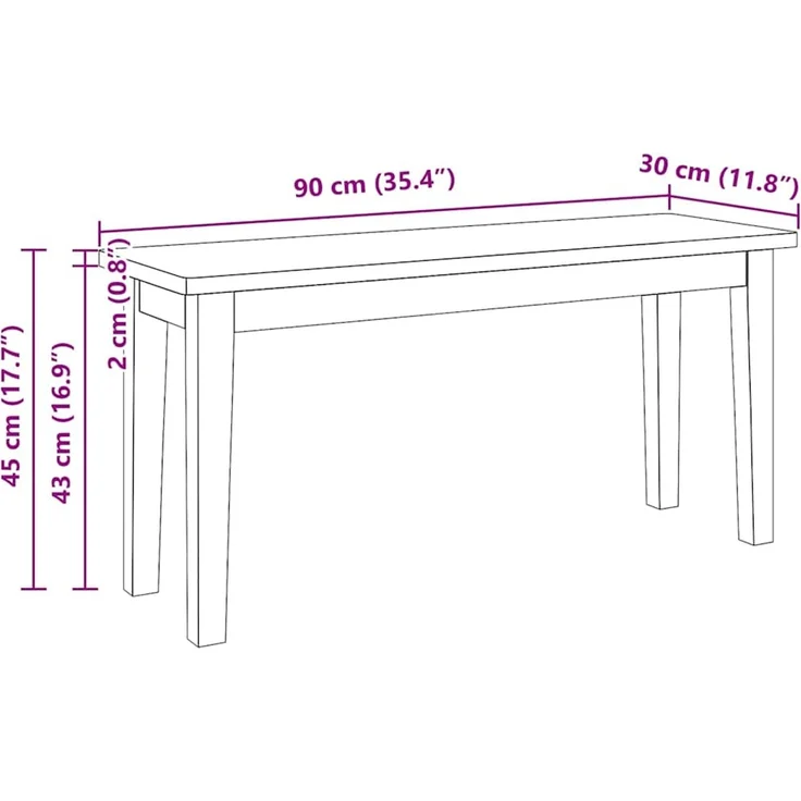 vidaXL Bank 90 cm Massivholz Gummibaum 4102595 – Bild 9
