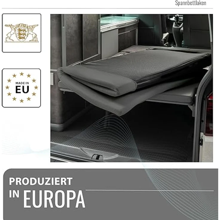 BLACK FOREST FOX Spannbettlaken VW T7 California Ocean Faltbett OEKO-TEX® Grau Camper Van, Baumwolle, Gummizug: rundum – Bild 5