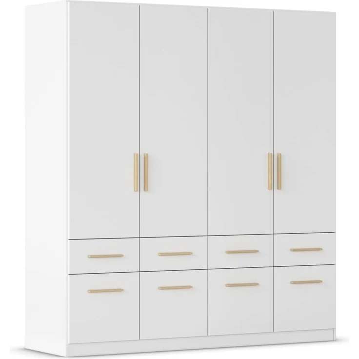 Rauch Möbel Dundee, Kleiderschrank, Schrank, Garderobe, Organizer, 4-türig, 8 Schubladen, Farbe Weiß, Holzgriff Eiche Massiv, 181 x 197 x 54 cm – Bild 1