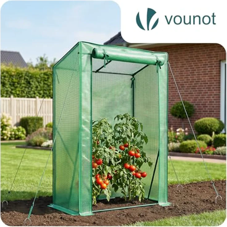 VOUNOT Gewächshaus Foliengewächshaus 100 x 50 x 150 cm, Schrägdach Tomatengewächshaus Stabil Tomatenhaus für Gemüse, Blumen & Obst, Verstärkte PE-Folie 135g/m², Grün – Bild 4