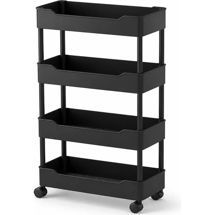 4-stöckiger Nischen-Rollwagen für Küche und Bad Schwarz 41 x 21 x 20,5 cm
