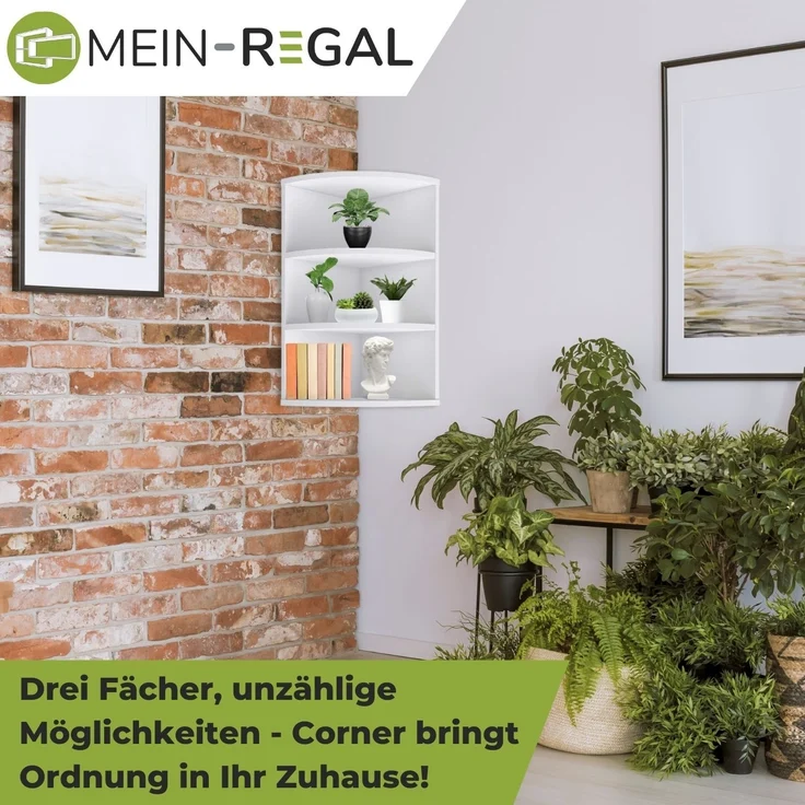 Coemo Eckregal Corner 60 aus Holz 3 Etagen Weiß – Bild 2